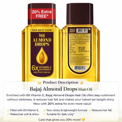 BAJAJ ALMOND DROPS NON STICKY HAIR OIL 114ml